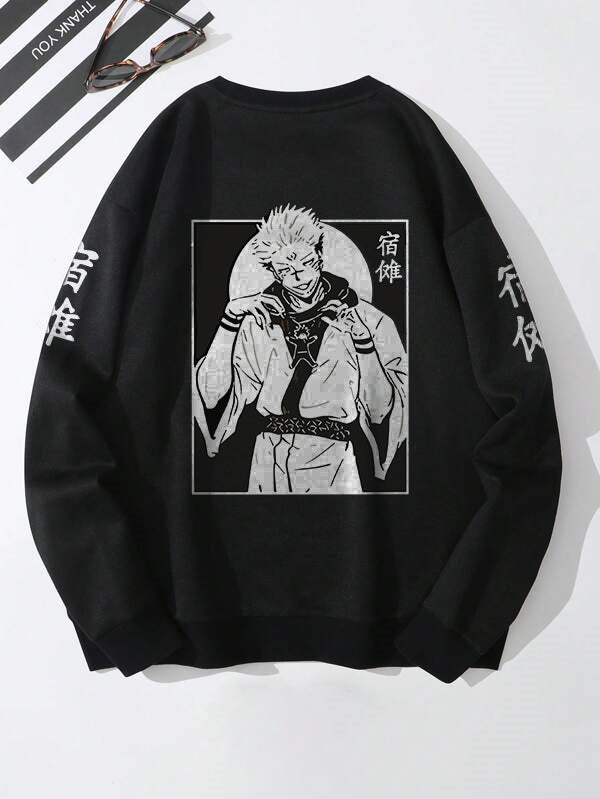 Men's King Sukuna Printed Black Sweatshirt