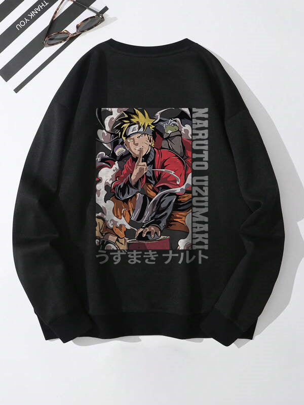 Men's Naruto Uzumaki 2 Printed Black Sweatshirt