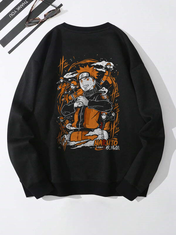 Men's Uzumaki Naruto Printed Black Sweatshirt